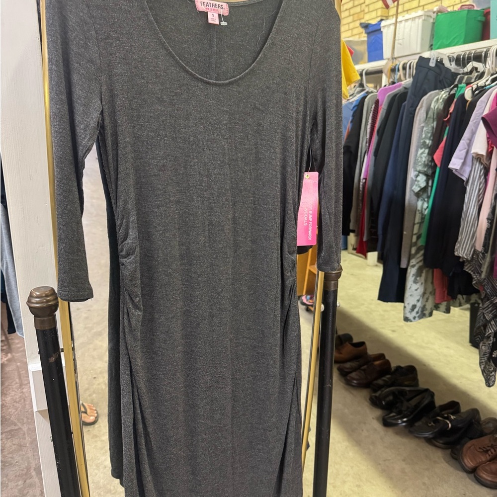 Feathers Charcoal Heather Scoop Neck Long Sleeve Dress